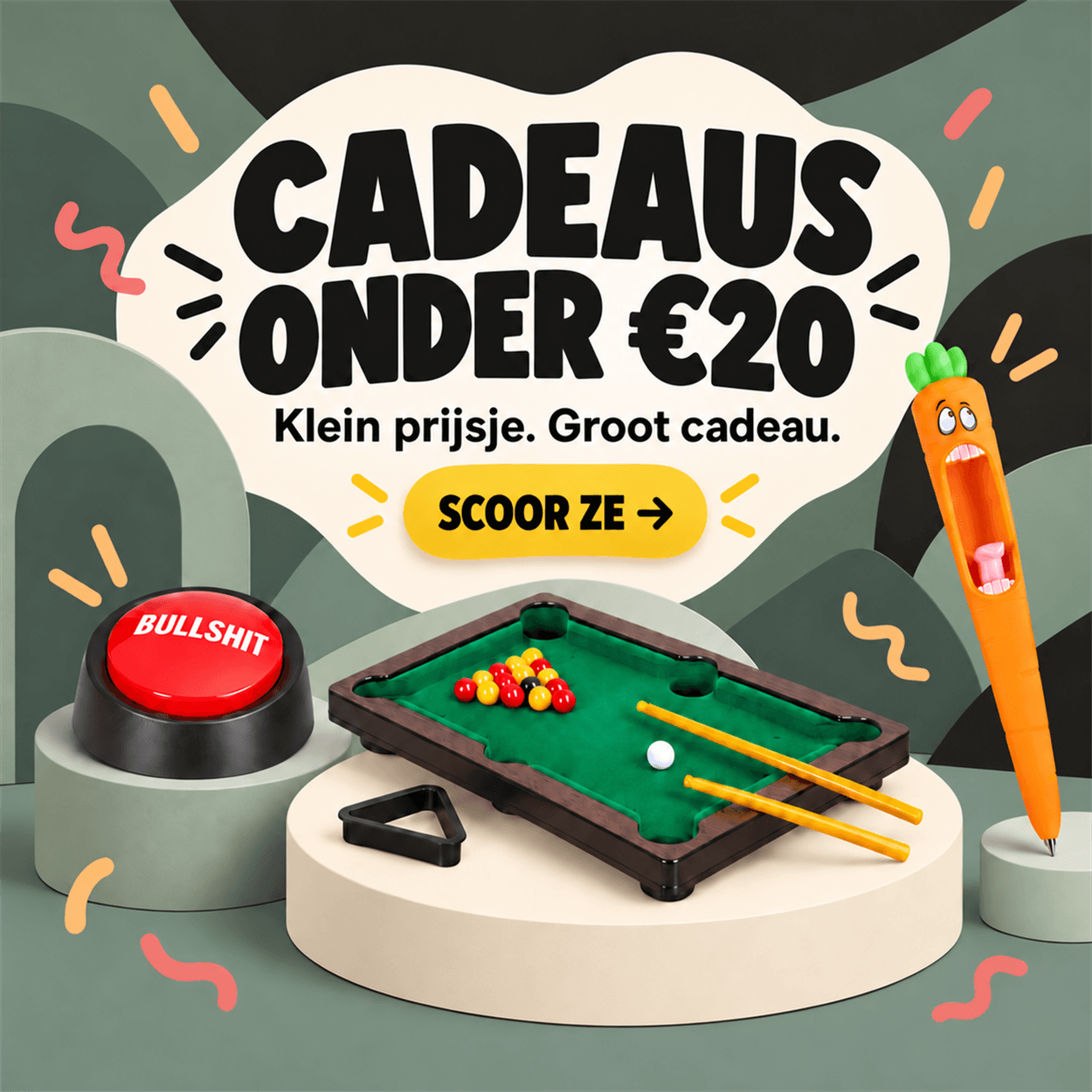 Cadeaus onder €20 — klein prijsje, groot cadeau. Scoor ze bij Ditverzinjeniet.