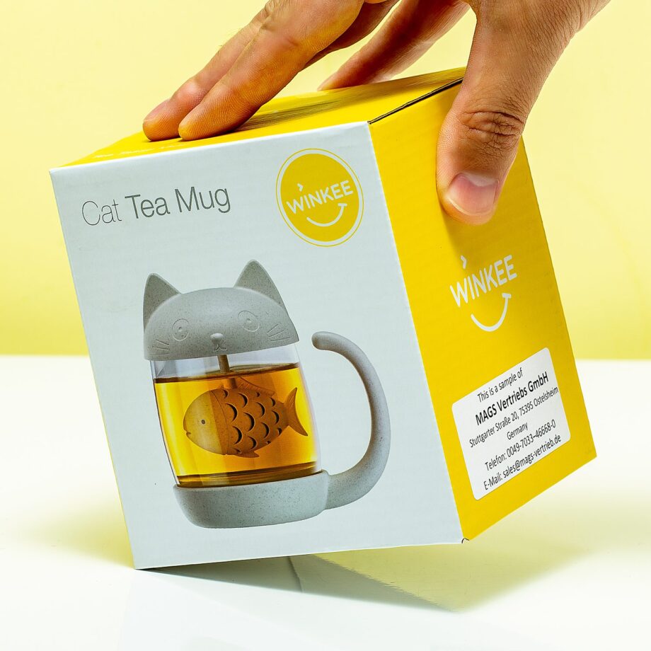 Kat theekop met infuser - in verpakking